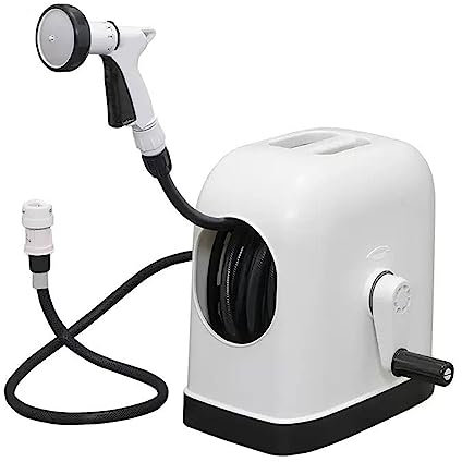 Heavy Duty Water Hose Holder, Portable 30M/100FT Hose Reel Box with Hose, Hose Reel Cart with Handle, Complete with Hose Guide, Nozzle, Fittings and Accessories, Easy for Garden Cleaning and Watering,