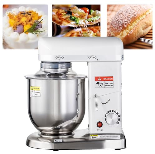 Dnowegas Commercial Stand Mixer 3-Speed Stainless Steel Dough Mixer 500W Kitchen Mixers with Egg-Beater, Dough Hook and Whisk, 3-In-1 Electric Bakery Equipment for Bakery Pizzeria Restaurant(White 5L)