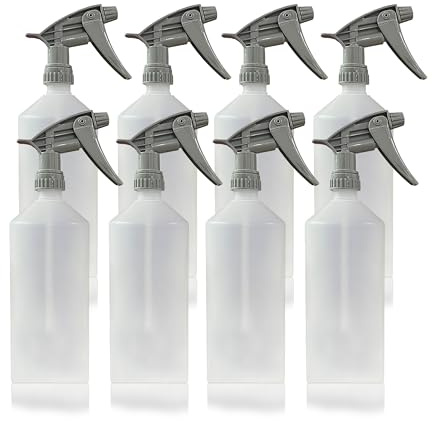 FILO Trigger Spray Bottles 8X 1L Chemical Resistant - Heavy Duty Garden & Car Cleaning Set |Reusable, Plant Mist Spritzer for Detailing, Plastic Handheld & Industrial Use. (PACK OF 8)