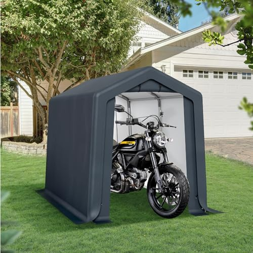 Sophia & William Outdoor Storage Shed Carport 6x10 ft Heavy Duty, Portable Garden Yard Car Port Shelter Storage Tent Garage with Roll Up Doors and Ventilation, Grey