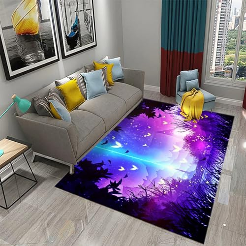 3D Wunderschöne Lila Nachtlandschaft Kinder Jungen Teppich Dekoration Schlafzimmer Kinderzimmer Wohnzimmer,Modern rutschfest Waschbar Flanell Kinderteppiche 200 X 300 cm - Leicht Zu Reinigen -8S5F2C4