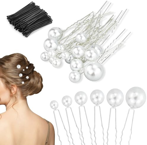 Wedding Pearl Hair Pins Set, U Shaped Flower Pins Hair Clips for Brides, Bridesmaids, Girls Hair Style Prom Party, Jewelry Boho Vintage Hair Piece (18pcs silver)