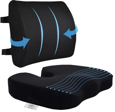 ZONTRIX Memory Foam Car Seat Cushion – Lumbar Support Pillow with Washable Cover for Office Chair, Car, Wheelchair – Non-Slip Back Support Cushion