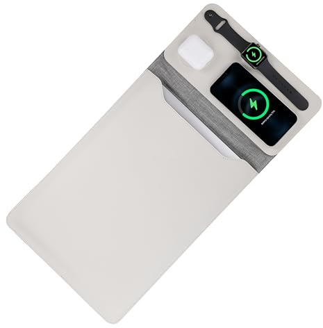 Housse pour ordinateur portable avec chargement sans fil – Housse en cuir 5 en 1, tapis de souris et tapis de bureau – Charge rapide pour téléphones, écouteurs et montre – Chargeur sans fil 3 en 1 –