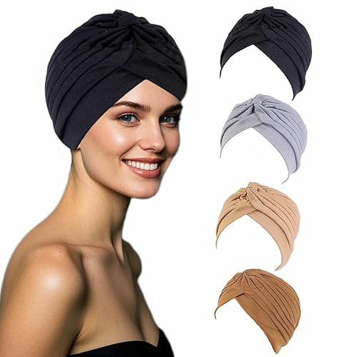 CaiJianYuLin 4 Pezzi Turbante Chemioterapia Turbante Donna Berretto di Cotone Morbidi Foulard per Capelli Bandane per Capelli Tappi Copricapo Chemio Turbanti Foulard Chemioterapia Donna per Capelli