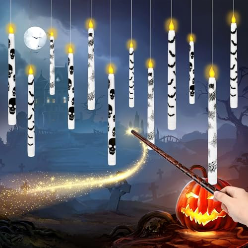 Onherm 12 Pezzi Candele Galleggianti Con Telecomando Senza Fiamma, Motivo Misto, Candele a LED con Funzione Timer, Candele Volanti, Candele per alberi di Natale, Decorazione per Feste