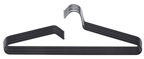 SHIMOYAMA Clothes Hangers, 5 Pack, Metal Short Neck Coat Hangers Organisers, Anti-Slip Collar-Protecting Hanger for T-Shirts Dress Jacket Space-Saving (Black)