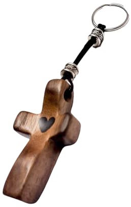 Morain Porte-clés unique en forme de croix en bois de noyer robuste - Décoration religieuse polyvalente, 0, Pendant 5cm