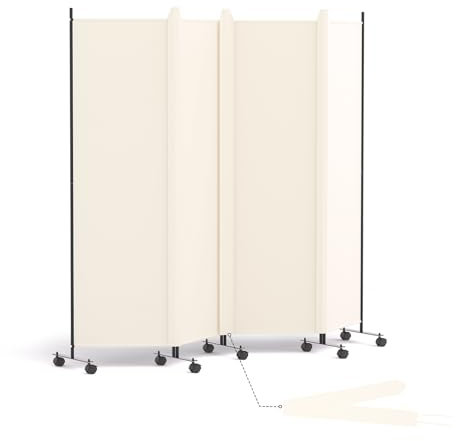 HIDODO 4 Panel Room Divider Folding Privacy Screen, Freestanding Room Partition with Lockable Wheels, Portable Wall Divider for Room Separation, 224 x 178cm, Beige