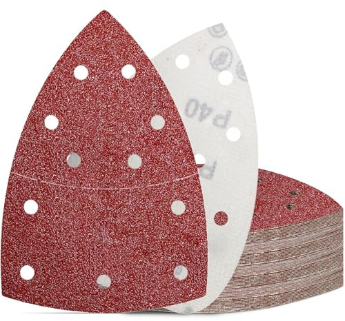 KONGMING 50 Pezzi Carta Vetrata per Levigatrice Grana 40 Carte Abrasive 11 Fori per Levigatrice Orbitale