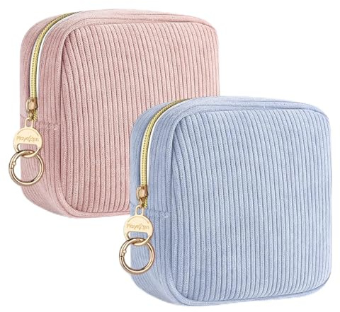 Lot de 2 Pochette pour Serviettes Hygiéniques Tampons Protège Slip Culotte Menstruelle Pochette Rangement Organisateur pour Serviette Hygiénique Cadeau Kit Premieres Régles Jeune Fille(Rose&Bleu)