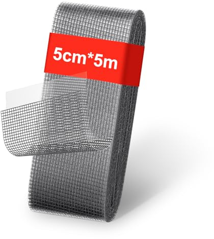 Flintronic Ripara Zanzariera, Fibra Di Vetro, 50mm*5M - Grigio | Patch Riparazione Dello Schermo, Forte Adesivo Patch, Nastro Adesivo Ripara Zanzariere, per Finestre/Porte/Zanzariere