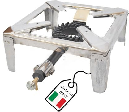 MOHOME Fornellone Gas Esterno Premium Quality Campeggio Acciaio Inox 40 x 40 x 19 cm Bruciatore Ghisa Metallo Pentole Pesanti Portatile Made in Italy