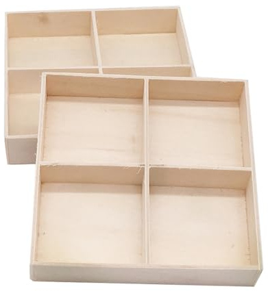 CALFOVERA Bandeja Apilable para Joyas de 2 x 9 x 9cm, 1.7 rejillas, Organizador de Té Dividido, Bandeja de Madera para Guardar Joyas, Cajón de Exhibición de Baratijas Sin Terminar Color Blanco Antiguo