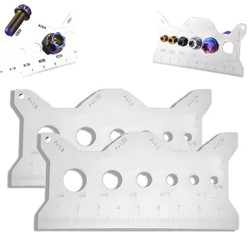 Stainless Steel Double-Sided Bolt Gauge Card, Metric & SAE Thread Checker with ±0.0005 Accuracy, Portable Bolt Size-It Gauge & Screw Identifier, Keychain Tool for Machinists, Engineers(2pcs)