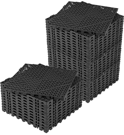 Zickdom Dalles de Jardin Piscine 30x30x1,5 cm - Dalles Clipsables Ajourées Antidérapantes en PVC pour Terrasse, Douche Extérieure, Salle de Bain Black 50PC