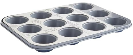 Cooksmart Signature 12 Cup Muffin Tray, Carbon Steel, Blue | PFOA-free non-stick coating, dishwasher safe, durable construction, ideal for muffins, cupcakes and mini bakes