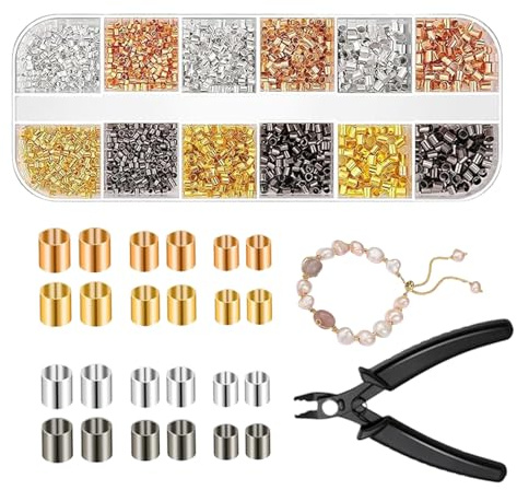 Crimp Beads Jewelry Making – Small Fastening Parts, Decorative Accessory Pack | Jewelry Wire End Clasps Repair Kit Creative Hobby Supplies Beginners for Art Design Event Decorations Handmade