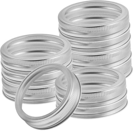 24 Weithals Weißblech aus Einmachglasdeckel Stück für Lagerung | Gläserdeckelringe, Wiederverwendbar und Spülmaschinenfest, Silber, für Gemüse und Marmeladen, 70mm