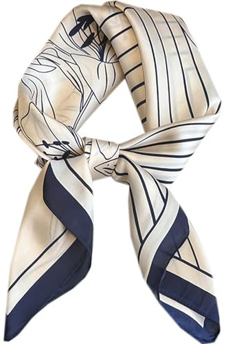 ZoeyShine Navy Pattern Satin Scarf for Women – Smooth Silk-Like Square Scarf 70×70, Lightweight Fashion Headscarf, Elegant Neck Ribbon, Versatile Hair & Bag Accessory, Chic All-Season Styling
