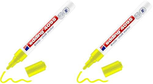 edding 4095 Kreidemarker - neon-gelb - 1 Kreidestift - Rundspitze 2-3 mm - Kreidestift für Tafel abwischbar - zum Beschriften von Fenster, Glas, Spiegel - Tafelstift mit deckenden Farben