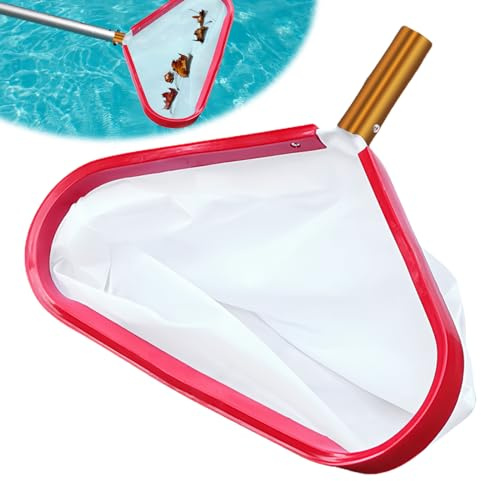 Pool Kescher, Professionelles Poolkescher aus Metall, Teichkescher Feinmaschig Algen, Professionellen Poolkescher, Bodenkescher Mit Doppeltem Netz zum Reinigen von Schwimmbadblättern Insekten (Rot)