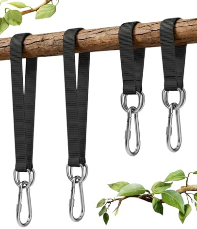 DASHUI 4 Stück Hängematte Befestigung, 20 x 2.5cm und 40 x 2.5cm Baumschaukelgurt Schaukel Aufhängung, Seil mit 4 Bergkarabiner 300 kg Aufhängeset Baum Riemen für Schaukel Hängesessel