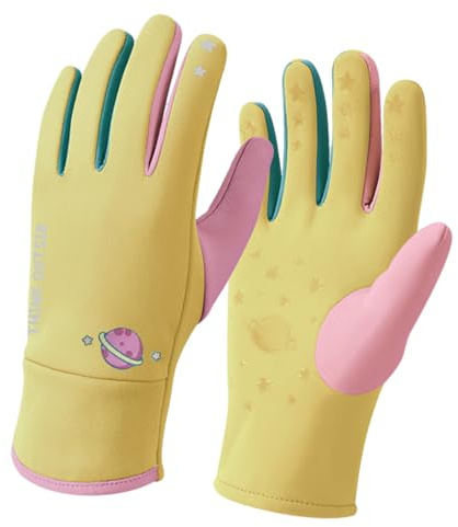 Kallbeständiga utomhushandskar för barn med fleecefoder och silikonklämmor, vindtät, design, justerbara elastiska manschetter, vintersport, essentiellt silikon, palmgrepp och elastiska armband för
