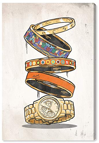The Oliver Gal Artist Co. Fashion and Glam Premium Wall Art Canvas Prints Modern Home Décor 'Orange Arm Candy' - 30 x 45, Orange, Gold