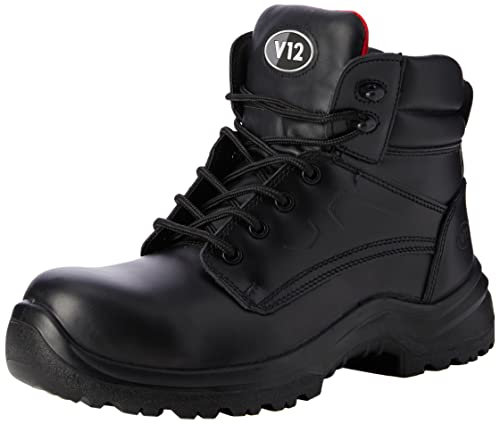 V12 Otter Derby Safety Boots - Lightweight Work Boot with Metal Free Toe Cap - Thermal Insulated Wide Fit Safety Shoe & Pierce-Resistant Midsole, Men's Work & Utility Footwear - Black, Size UK 7