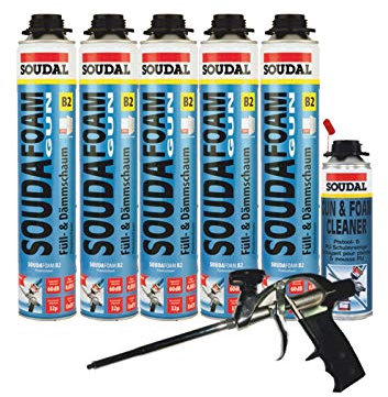 Soudafoam B2 Pistolenschaum Set 5 Stück mit Profi-Schaumpistole + Reiniger