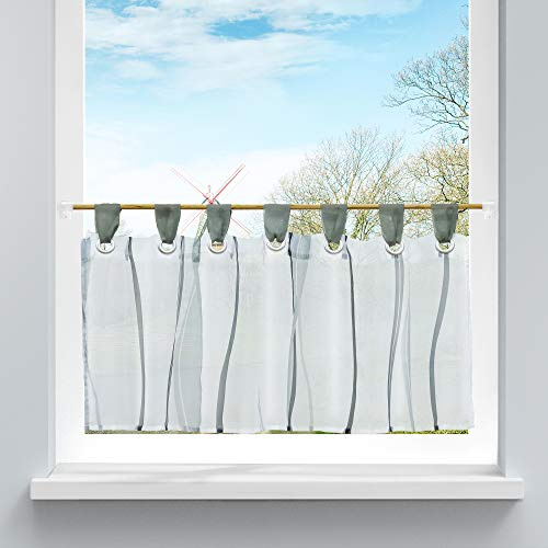 HongYa Scheibengardine, Wellenmuster, mit Schlaufen, aus Polyester, transparent, Dekoration für Schlafzimmer, Badezimmer, Küche, Grau, H x 45/90 cm