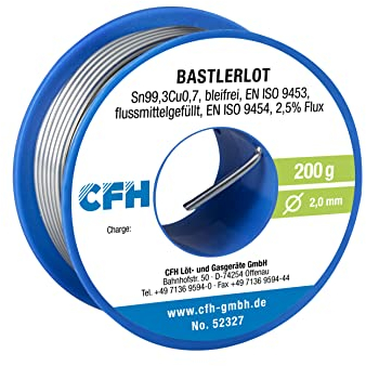 CFH Bastlerlot EL 327 – Lötzinn Ø 2,0 mm, 200 g, flussmittelgefüllt, bleifrei, ideales Lot für Reparaturen und Lötprojekte im Handwerk, hochwertige Qualität, Made in Germany