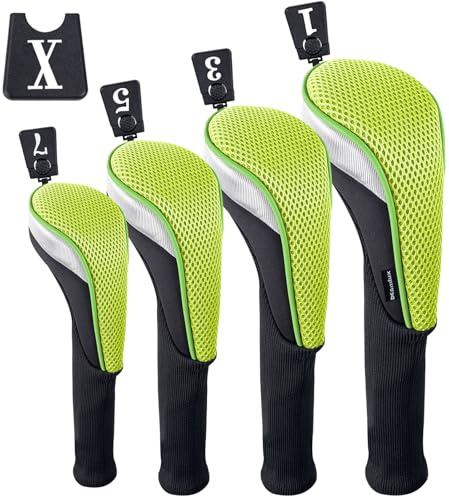 Andux 4 st/set golfklubba huvudskydd 460 cc förare med lång hals grön
