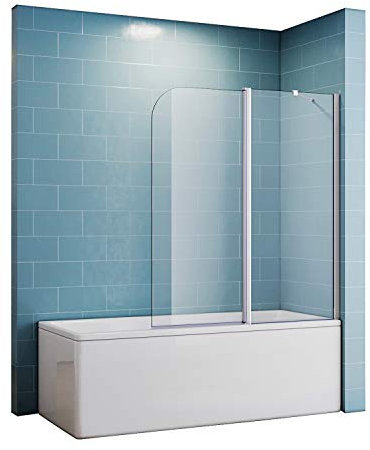 ELEGANTE Parete Vasca da Bagno Doccia 120x140cm, Parete Sopravasca, con Barra Stabilizzatrice, Smerigliato Vetro Trasparente 6mm per Vasca da Bagno, Attacco Vasca, Parete Doccia