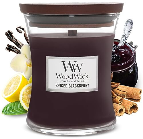 WoodWick Mittlere Sanduhr-Duftkerze | Spiced Blackberry | mit knisterndem Docht | Bis zu 60 Stunden Brenndauer