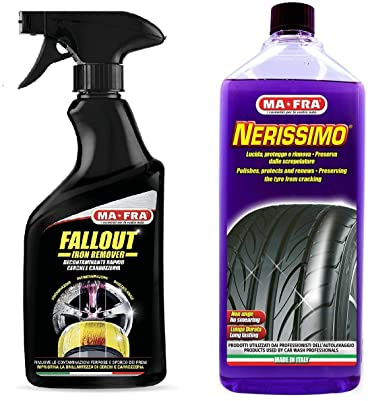 HT Hitopseller® Kit MAFRA Decontaminante Cerchi Carrozzeria Fallout + NERISSIMO per Pulizia lucidatura Gomme Auto