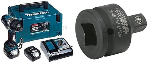 Makita Akku Schlagschrauber, (18V/5 Ah, 2 und Ladegerät im Makpac), DTW1001RTJ & KS Tools 515.1372 3/4 Kraft-Stecknuss-Adapter, 3/4 F x 1/2 M