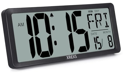 XREXS Large Digital Wall Clock, 14 Inch Large LCD Display Wall Digital Clock with Time/Calendar/Temperature Display, for Bedroom Home Decor (Batteries Included)