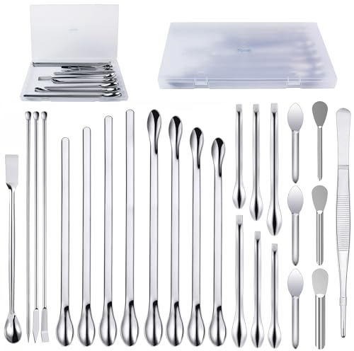Set di 19 spatole da laboratorio in acciaio inox, con spatole per miscelazione con pinzette, cucchiaio per campionamento lungo, per polveri, gel e capsule, riempitivo (19 pezzi)