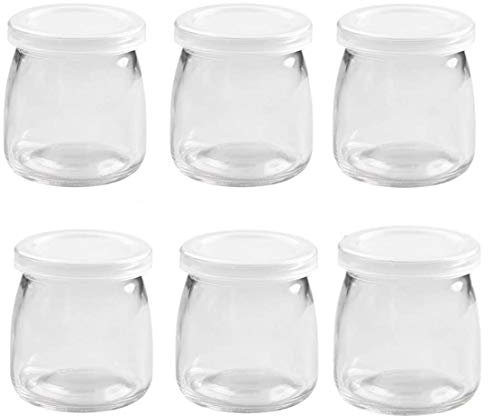 JZK Set di 6 Vasetti da 200 ml per Budino e Yogurt, Barattoli di Vetro con Coperchi