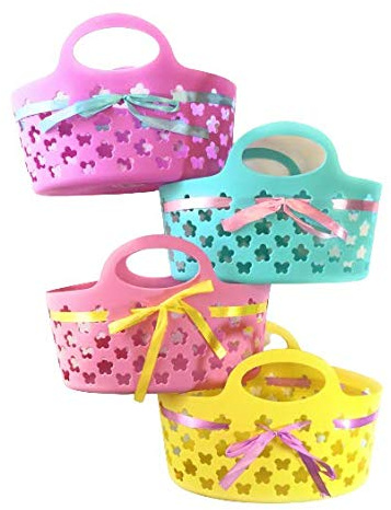 Greenbrier Plastic Easter Egg Basket with Handle, Easter Basket for Egg Hunt – Pink, Purple, Blue, Yellow Set of 4