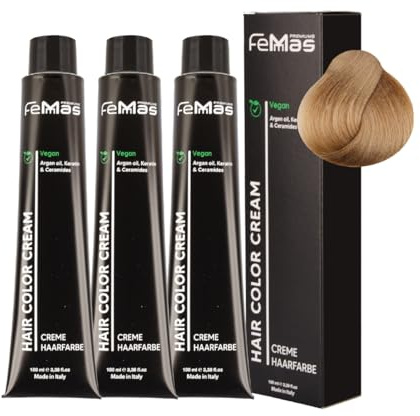 FemMas Hårfärg 3 x guld sand 8,31 I grädde hårfärg med arganolja, keratin och ceramider I Som permanent hårfärg eller nyans för strålande, hållbara färgresultat I 100 ml