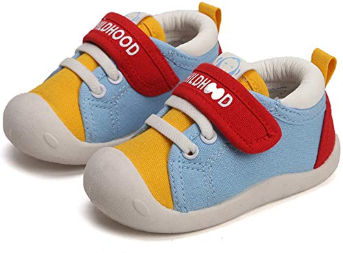 Zapatos en primera infancia niño zapatos 1-4 años zapatos primeros pasos niño niña infantil antideslizante algodón malla lona slip-on zapatillas al aire libre bebé unisex 6-18 meses, turquesa, 22 EU