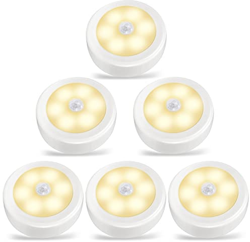 Nachtlicht mit Bewegungsmelder, 6 Stück Nachtlicht Batterie, Auto/ON/Off, Kabellose Sensor Licht, Licht mit Bewegungsmelder für Treppe, Schlafzimmer, Küche, Kinderzimmer, Flur (Warmweiß)