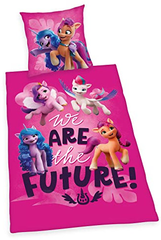 Herding My little Pony Bettwäsche-Set, Kopfkissenbezug 80 x 80 cm, Bettbezug 135 x 200 cm, Mit leichtläufigem Reißverschluss, 100% Baumwolle/Renforcé, Pink