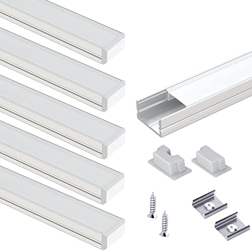 VST 6Pack 1ft LED Channel, U Shape Led Diffuser Channel, LED Aluminum Channel System with Milky Cover, End Caps and Mounting Clips, Aluminum Profile for LED Strip Light Very Easy Installation