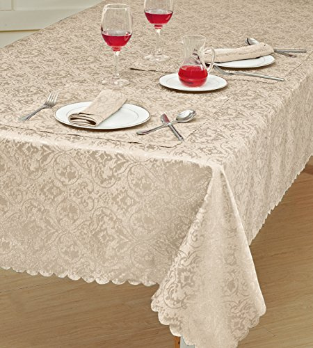Best Linen Classic Damask Printed Jacquard Table Cover Shape Rectangle Round Table Runner Napkin for Kitchen Picnic Garden (Beige, Rectangle 70 x 108)