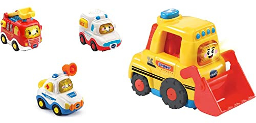 Vtech TUT TUT Baby Flitzer - 3er Set & Bagger – Spielzeugauto Mit Musik, Aufleuchtender Taste, Spannenden Sätzen und Geräuschen – Für Kinder Von 1-5 Jahren, Bunt