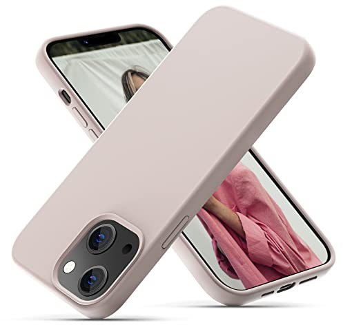 OIIAEE Liquid Silicone Case Designed for iPhone 13 Mini Case, Ultra Slim Shockproof Protective Phone Case Cover with Soft Anti-Scratch Microfiber Lining, 5.4 inch, Chalk Pink